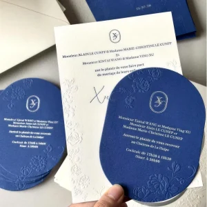 Personalized Wedding Invitation Sets with Custom Logo Colored Cardstock Letterpress and Embossed Printing