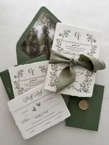 Personalizes Luxury Timeless Elegance Venue Illustration Handmade Paper Letterpress Save the Dates Wedding Invitations Envelope