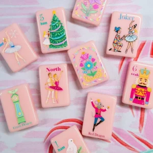 Pink Base Nutcracker Themed Mahjong Tiles With Hand Drawn Front Art Patterns