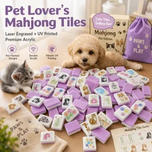 Pink Purple Double-Layer Acrylic Luxury American Mahjong 1.42 Inch Cute Cats Dogs Theme Laser Engraved UV Printed Portable