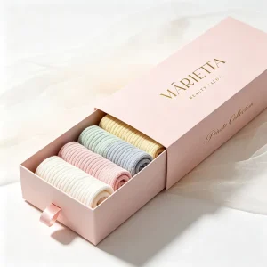 Pink Sliding Paper Box Towel Apparel Scarf Brooch Fashion Accessory Compact Rigid Cardboard Drawer Box With Ribbon Pull Handle