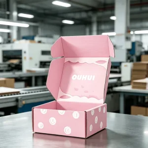 Pink Smiley Print Mailer Box Full Inner Outer Printed Corrugated Shipping Box Custom Logo Girly Necklace Jewelry Gift Packaging