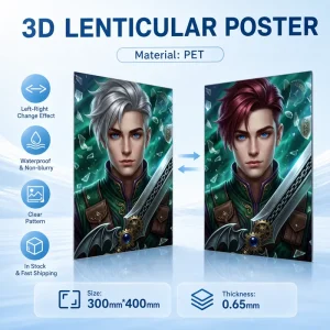 Plastic 30*40 cm 3D Anime Changing Flips Printing Motion Lenticular Poster for Wall Home Decor