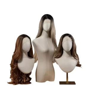 Plastic Fabric Mannequin Head with Metal Stand and Realistic Torso for Wig Hat Scarf Necklace Display