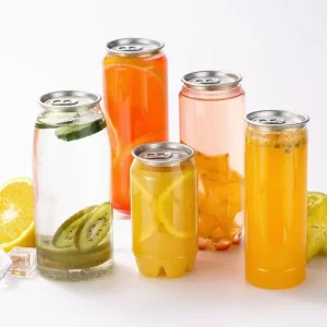 Plastic clear PET Cans Round Transparent Bottles With Aluminum Lids for Juice milk tea coffee cola Customized LOGO