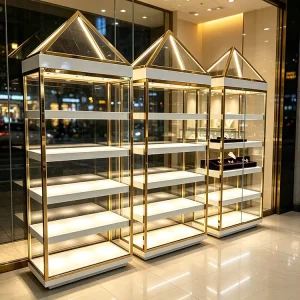 Platinum Glass Display Cabinet LED Lighting Jewelry Perfume Luxury Goods Product Display Stand Jewelry Display Cabinet