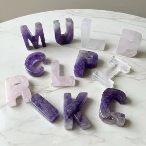Polished Crystal Letter Ornaments with Amethyst and Rose Quartz