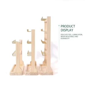 Polished Solid Wood Rectangle 4 Tier 24 Hook Jewelry Display Stand with Earrings Card Holder Frame for Retail Store