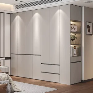 Popular Luxury Built in Modern Wooden Bedroom Walk in Closet with Glass Door Customized Drawer Basket Dining Solutions
