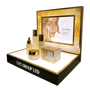 Portable Acrylic Perfume Display Cosmetic Skin Care Display Stand Exhibition Tester Counter Display Shelf Logo Poster Custom
