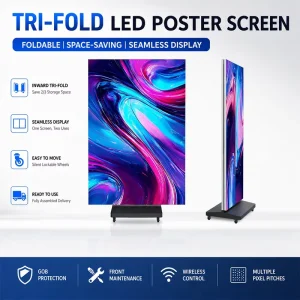 Portable Foldable LED Poster Screen (P1.86 P2 P2.5) 1280×1920 Built In CMS for Indoor Advertising & Exhibitions