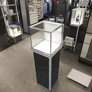 Portable LED Spotlight Stand Set with Waterproof Polished Aluminum Jewelry Display Cabinet for Mall Retail