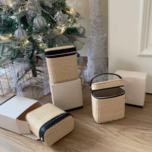 Portable Mini Handbag Rattan Makeup Tote Bag for Women Luxury Cosmetic Bag
