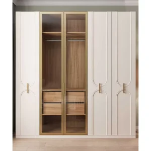 Portable Modern Wardrobe Clothes Storage Cabinet Glass Door Metal Plastic Non Woven Fabric Detachable Multifunction Dining