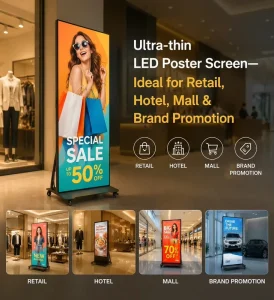 Portable P2.5 Smart LED Poster Display Screen Indoor Outdoor Foldable Board with Moving Stand Animation for Advertising