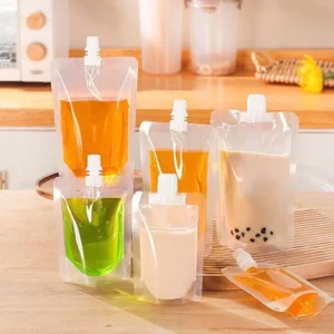 Portable Thick Transparent Liquid Packaging Bags for Beverages Beverage Liquid Upright 1 liter Spray Pouches