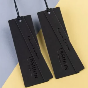 Premium Custom Black Eco Friendly Garment Hang Tags Embossed Logo Textured Specialty Paper Swing Tags for Luxury Brand Apparel