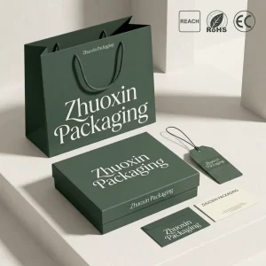 Premium Custom Boutique Branding Set Recycled Dark Green Paper Tote Bag Apparel Gift Box Personalized Branding Bundle Suite