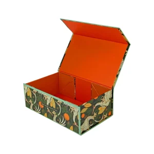 Premium Custom Logo Floral Crane Print Hot Stamping Magnetic Gift Box for Gourmet Chocolate Packaging