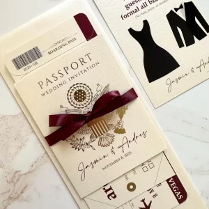 Premium Deep Embossing 400GSM Heavy Duty Stock Rigid Box with Passport Invitation for Luxury Travel Theme