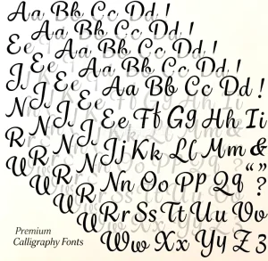 Premium Elegant Calligraphy Script Font Set A-Z Full Alphabet for Wedding Invitations Logo Branding Craft DIY Projects