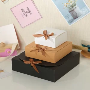 Premium Foldable Kraft Paper Packaging Gift Boxes With Ribbon Customize Logo Color Christmas Birthday Gift Perfume Packaging Box