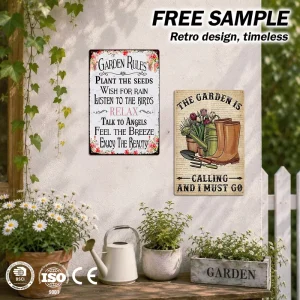 Premium Garden Rules Tin Sign Wall Decor Custom Waterproof Wall Sticker Uv Printed Metal Crafts for Outdoor Home Metal Poster