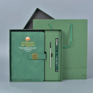Premium Leather-Cover A5 Notebook Set for Business Gifts, Business Meetings & Interpretation