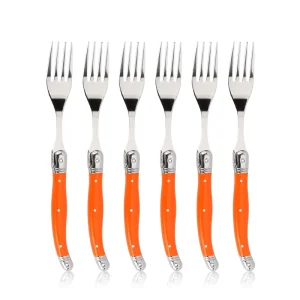 Premium Mirror Polished Stainless Steel 6 Piece Laguiole Dessert Fork Cutlery Set Wood Tray Dishwasher Safe for Banquet