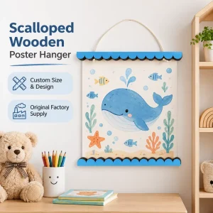 Premium Plywood Poster Hanger 40cm Scalloped Wave Style Solid Wood Magnetic Frame for Kids Room Nursery Wall Decor Supplier