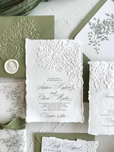 Premiumu Luxury Aesthetic Elegant Wedding Invitation Embossed Garden Floral Paper Wedding Invitation Set