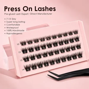 Press on Lash Clusters No Glue Self Adhesive Eyelashes 7 15DAY Hold 100% Handmade Custom Curl Length for Beauty Brands
