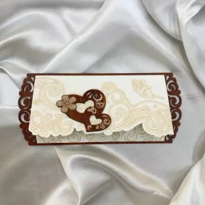 Price Heart Shape Love Design Wooden Wedding Gift Card Invitations with Hot Foiling Floral Pattern for Valentine’s Day
