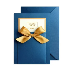 Printing Factory Personalized Holiday Greeting Card Luxury Thank You Card Wedding Invitations Cards With Ribbon