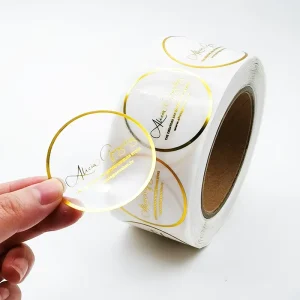 Printing Gold Foil Hot Stamping Brand Label Stickers Paper Adhesive Vinyl Clear Label Custom Transparent Waterproof Logo Sticker