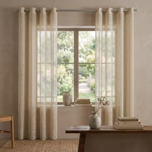 Private Label Custom Size Linen Textured Semi Sheer Curtains Breathable Voile Drapes for E commerce