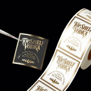 Private Spirits Label Manufacturer Custom Transparent Stickers with Gold Foil Effects for Gin Vodka Whiskey