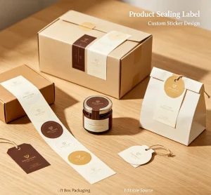 Product Sealing Label Sticker Design Custom Die Cut Artwork with Reactive Printing Fashionable Style for Gift Box Packaging