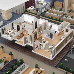 Professional Architect Interior 3D Design Service Modern Design Architectural Rendering for Estate Showroom 3D Max Modeling Wood