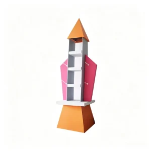 Promotional Rocket Shaped Floor Display Stand Tiered Paper Shelf Supermarket Bulk Sale OEM ODM Durable