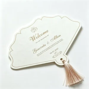 Qiaohan Gold stamped Fan shaped Wedding Invitation Card with Digital Printing on Paper Custom Special shaped Die cutting Design