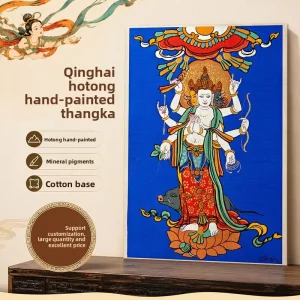 Qinghai Regong Hand Painted Thangka Yellow Wealth Deity Goddess LightBirth Buddha Canvas Hanging Scroll Neatly Crafted Hand
