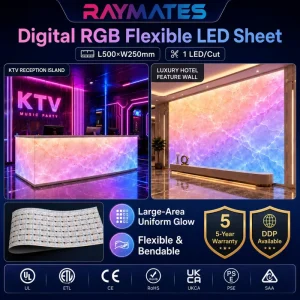 RAYMATES Digital SPI Matrix LED Sheet Light DC24V SMD5050 RGB Flexible LED Sheet Panel Light Cuttable 20W LED Backlight Sheet