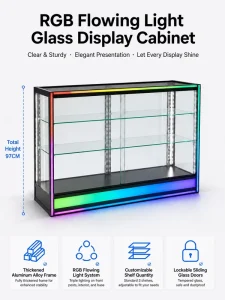 RGB Water Flowing Light Glass Display Cabinet Colorful Showcase Tempered Aluminum Alloy Frame