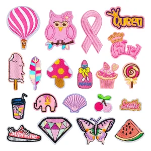 Ready Stock Cute Cartoon Embroidered Patches Pink Girl Style Iron on Applique for Clothing Bags Hats DIY Fashion Accessories