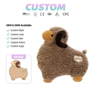 Realistic Curled Plush Sheep PP Cotton Stuffed Large Corners Heart Embroidery Home Decor ODM OEM Custom Logo Gift