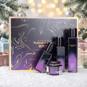 Recyclable Grey Board Mailer Boxes Perfume Skincare Cosmetic Set Box Custom Purple Blush