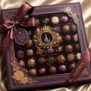 Recyclable Rigid Art Paper Matte Gift Box with Floral Design Luxury Gourmet Chocolate Packaging Customizable Shapes & Gold Foil