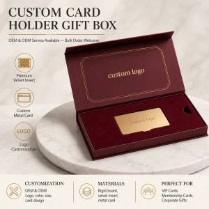 Red Cardboard Paper Card Box Packaging Custom Rigid Book Shaped Business Credit Wedding Gift Card Box