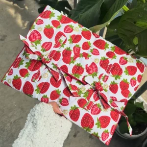 Red Floral Strawberry Pattern Woven Bag Hollow Out Multiple Shaped Beach Bag for Summer for Women